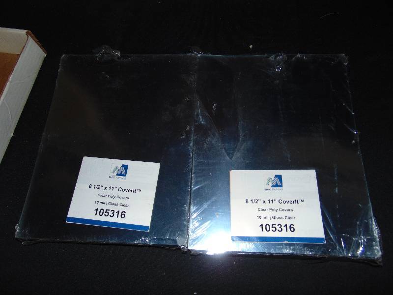 lot 1031 image: (2) ct. lot Mac Papers 8-12 x 11 Coverlt Clear Poly Covers, 10 mil gloss clear, approx 100 per package