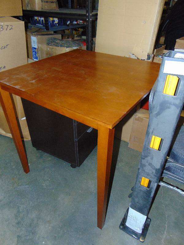 lot 1077 image: new Linon Home Decor Triena Table Dark Cherry 36 x 36 x 36 Tall, (this is bar stool height) Rubberwood