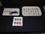 lot 1122 image: (3) ct. mixed lot (2) tin platters, (1) glass dish