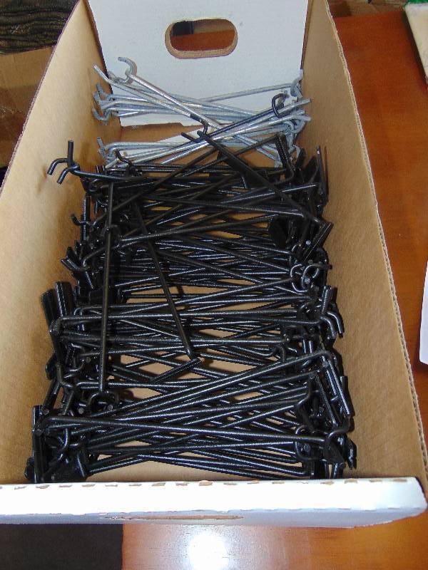 lot 1166 image: Peg Board Pegs 9L x 14, approx 50 pegs, side hang merchandise pegs