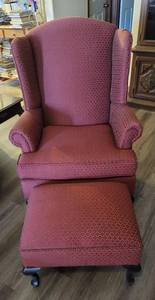 lot 103 image: Wing Back Chair and Foot Rest.