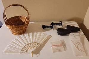 lot 146 image: Shoe Stretchers, Basket, Fashion Jewelry and Fan.