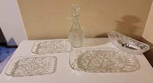 lot 159 image: Clear Glass Trays, Bottle and Oval Dish.