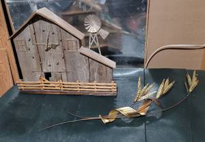 lot 217 image: Barn Clock and Metal Decor.
