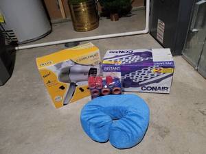 lot 225 image: Conair Instant Heat Hair Setter, Wahl Hair Dryer Attachments (no Hair Dryer), Curlers and Neck Pillow.