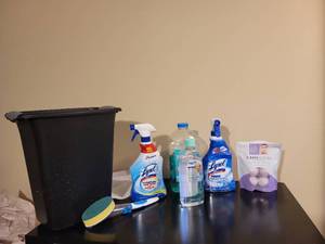 lot 268 image: Assorted Chemicals and Trashcan.