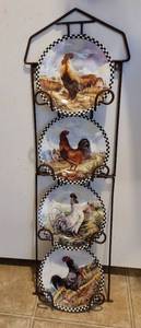 lot 280 image: Rooster Decorative Plates and Collapsible Wall Shelf.