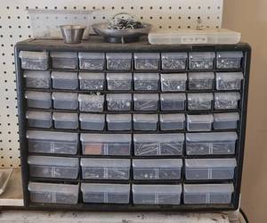 lot 295 image: 36-Drawer Hardware Bin and Contents.