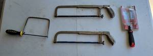 lot 332 image: (2) Hacksaws, Coping Saw and Wallboard Saw.