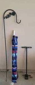 lot 366 image: Patio umbrella  Sheperd hook & garden tool