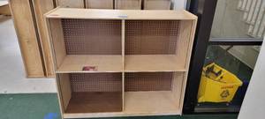 lot 13653 image: Rolling Wooden Quad Cube Shelf