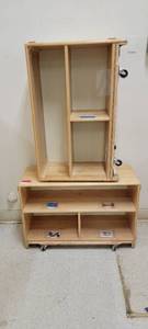 lot 13659 image: (2) Wooden Rolling Kids Storage Shelves