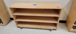 lot 13666 image: Rolling Wooden Childrens&nbspStorage Shelf