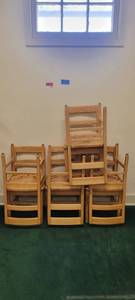 lot 2535 image: Lot of 8 Wooden Armless Childrens Chairs