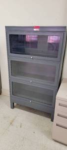 lot 13758 image: Metal Frame Glass Door Shelving Unit