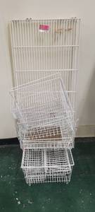 lot 13754 image: Lot of 2 Wall-Mount White Wire Shelves W Baskets