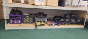 lot 13909 image: Contents of Shelf - Assortemnt of Softball Assesories