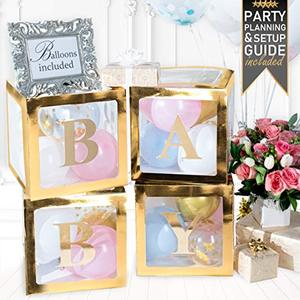 lot 3723 image: Gold Baby Boxes Gender Reveal Decorations  79 Pcs  Set of 4 Letter Boxes, Balloons and Baby Letters  Baby Shower Decorations  Gender Reveal Box  Baby Shower Boxes  Its a Boy, Baby Box