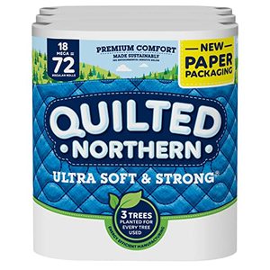 lot 3724 image: Quilted Northern Ultra Soft & Strong Toilet Paper, 18 Mega Rolls  72 Regular Rolls, 2-ply Bath Tissue, 6 count (Pack of 3)