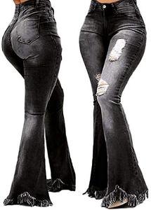 lot 3749 image: shengfan Womens Ripped Hole Classic Denim Bell Bottom Jeans-2318, Small