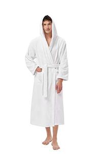 lot 3752 image: SIORO Mens Robes Big and Tall Terry Cloth Bathrobe 2X Plus Size Cotton Towel Hooded Full Length Housecoat Hot Tub Bath Spa Sleepwear, White XX-Large