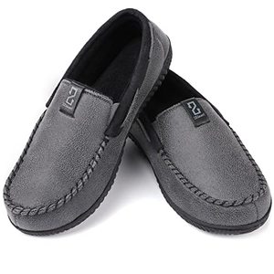 lot 3755 image: Zizor Mens Microsuede Moccasin Slippers with Comfy Memory Foam, Closed Back House Shoes Indoor Outdoor Durable Rubber Sole, Dark Grey, 12