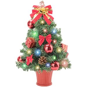 lot 3758 image: 20 Mini Christmas Tree, Artificial Mini Christmas Tree with Lights, Tabletop Christmas Tree with Star Treetop Pinecones Gift Boxes and Ball Ornaments for DIY Christmas Decoration Gifts (SYS110-sy)