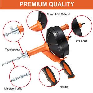lot 3763 image: Drain Auger, Breezz Clog Remover with Drill Adapter, 25 Feet Heavy Duty Flexible Plumbing Snake Use Manually or Powered for Kitchen,Bathrom and Shower Sink, Comes with Gloves (Orange)