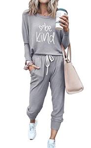 lot 3766 image: PRETTYGARDEN Womens 2023 Fall Two Piece Outfit Long Sleeve Crewneck Pullover Tops And Long Pants Tracksuit Sweatsuits (Patterned-grey,Medium)
