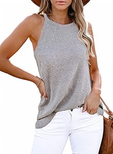 lot 3777 image: Zecilbo Womens Fashion Scoop Neck Knit Tank Tops Casual Loose Sleeveless Color Block Cami Blouse Shirts H Gray