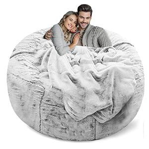 lot 3783 image: LapEasy Bean Bag Chair Cover(Cover Only,No Filler),Oversized Round Soft Fluffy PV Velvet Washable Lazy Sofa Bed Cover, Living Room Bedroom Furniture Outside Cover(Snow Grey)