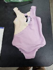 lot 3786 image: Girls Bathing Suit One Piece 5Y Purple Color Block Swimwear Beachwear Swimsuit