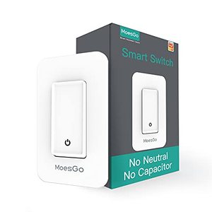 lot 3791 image: MoesGo WiFi Smart Single Fire Wall Light Switch,No Neutral Wire Need, Single Pole, Smart LifeTuya Remote Control,No Capacitor Required, Work with Alexa and Google Home Assistant 110V Minimum 7w White