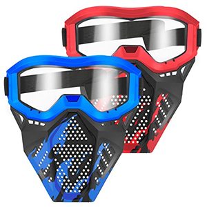 lot 3805 image: POKONBOY 2 Pack Tactical Mask with Goggles Compatible with Nerf Rival , Apollo, Zeus, Khaos, Atlas, & Artemis Blasters Rival Mask Red & Blue