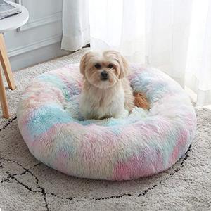 lot 3807 image: Calming Dog Bed &amp Cat Bed, Anti-Anxiety Donut Dog Cuddler Bed, Warming Cozy Soft Dog Round Bed, Fluffy Faux Fur Plush Dog Cat Cushion bed for Small Medium Dogs and Cats