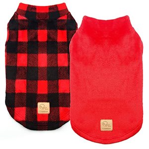 lot 3809 image: cyeollo 2 Pack Dog Coat Dog Jacket Flannel Buffalo Plaid Sweatshirt Cold Weather Coat Christmas Dog Clothes Dog Sweaters for Small Dogs