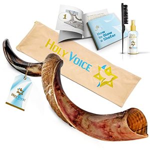 lot 4446 image: Kosher Kudu Shofar Horn from Israel Traditional Half Polished Yemeni Shofar Includes Carrying Bag, Brush, Anti Odor Spray and Blowing Guide - Holy Easy Blowing Ancient Musical Instrument