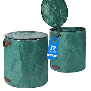lot 4447 image: Pilntons 2 Pack 72 Gallons Reusable Garden Waste Bags with Lid Lawn and Leaf Bags Heavy duty Reinforced 4 Handles Yard Waste Bags Container for Clean Up Outdoor Debris Leaves Grass Clippings