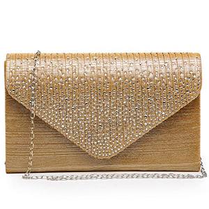 lot 4452 image: Dasein Women Satin Evening Bag Rhinestone Clutch Purse Wedding Prom Purse Formal Cocktail Party Handbag (Gold)