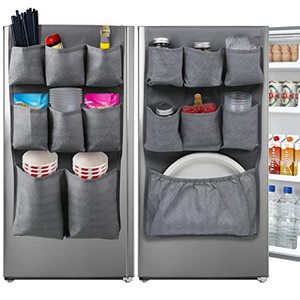 lot 4453 image: Lafulling Fridge Dust Cover Top, Mini Refrigerator Caddy Organizer Storage Bag with 15 Extra Large Fabric Pockets for Plate, Silverware, Spice, Cutlery, Napkins, Other Daily Stuff