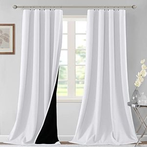 lot 4454 image: H.VERSAILTEX 100% Blackout Curtains for Bedroom Thermal Insulated Curtains & Drapes Blackout Curtains 108 Inches Long Rod Pocket Curtains for Living Room with Black Liner 2 Panels Set, Pure White