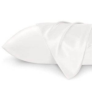 lot 4462 image: Bedsure Satin Pillowcase for Hair and Skin Queen - Ivory Silk Pillowcase 2 Pack 20x30 inches - Satin Pillow Cases Set of 2 with Envelope Closure, Gifts for Women Men