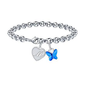 lot 4476 image: IEFWELL Heart Initial Bracelets for Girls, Butterfly Letter Charm Bracelets for Teen Girls Dainty Heart Pendant M Bracelets for Girls Girls Jewelry