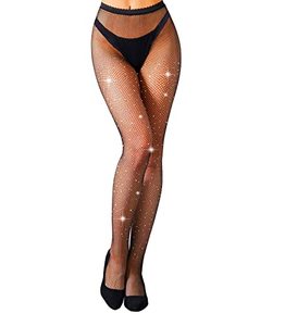 lot 4477 image: MengPa Womens Fishnets Sparkly Tights High Waist Rhinestone Stockings (Black) US2466A
