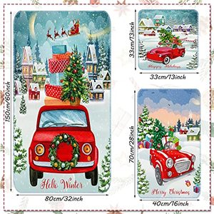 lot 4480 image: 3 Pcs Christmas Bathroom Towel Sets Water Absorbent Soft Christmas Bath Towel Hohoho Snowflake Santa Christmas Tree Truck Deer Winter Christmas Red Towels for Home Hotel Xmas Decor (Truck)