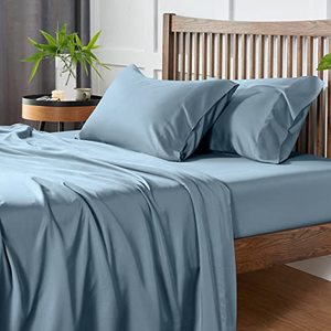 lot 4483 image: CozyLux 100% Organic Bamboo-Rayon Sheets Queen Size Blue 300 Thread Count Oeko-TEX Certified Cooling Bed Sheets Set for Night Sweats 4PCS with 16 Deep Pocket Luxury Silky Feel Hotel Bedding