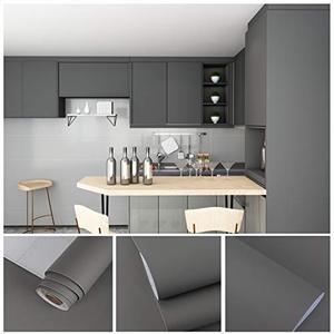 lot 4487 image: VEELIKE Thick Grey Wallpaper Peel and Stick for Bedroom Bathroom Kitchen Self Adhesive Grey Contact Paper for Cabinets Walls Countertops Waterproof Removable Wallpaper for Living Room