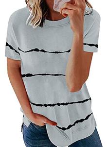 lot 4488 image: SHEWIN Womens Summer Casual Sexy Short Sleeve Crewneck Stripe Printed Tee Loose Tops Tshirts for Womens(Grey, XX-Large)