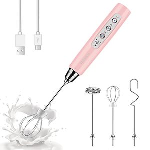 lot 4491 image: Milk Frother Handheld with 3 Heads, Coffee Whisk Drink Foam Mixer with USB Rechargeable 3 Speeds, Electric Hand Frother for Latte, Cappuccino, Hot Chocolate, Egg - Pink