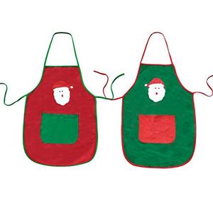 lot 4494 image: 2 Pcs Christmas Apron Santa Claus Apron with Pocket Kitchen Cooking Grilling BBQ Baking Couple Apron for Men Women, Red & Green Christmas Apron